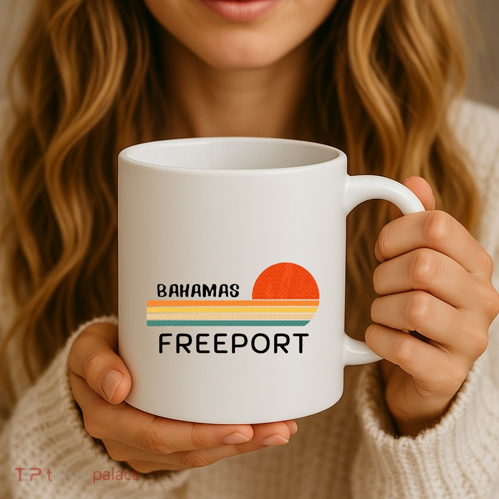 Freeport Bahamas Palm Tree Beach Retro Cool Sunset Novelty Coffee Mug