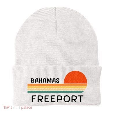 Freeport Bahamas Palm Tree Beach Retro Cool Sunset Novelty Beanie