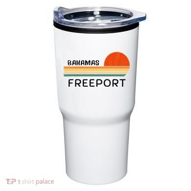 Freeport Bahamas Palm Tree Beach Retro Cool Sunset Novelty Tumbler