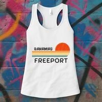Freeport Bahamas Palm Tree Beach Retro Cool Sunset Novelty Women's Tank Top thumb 3