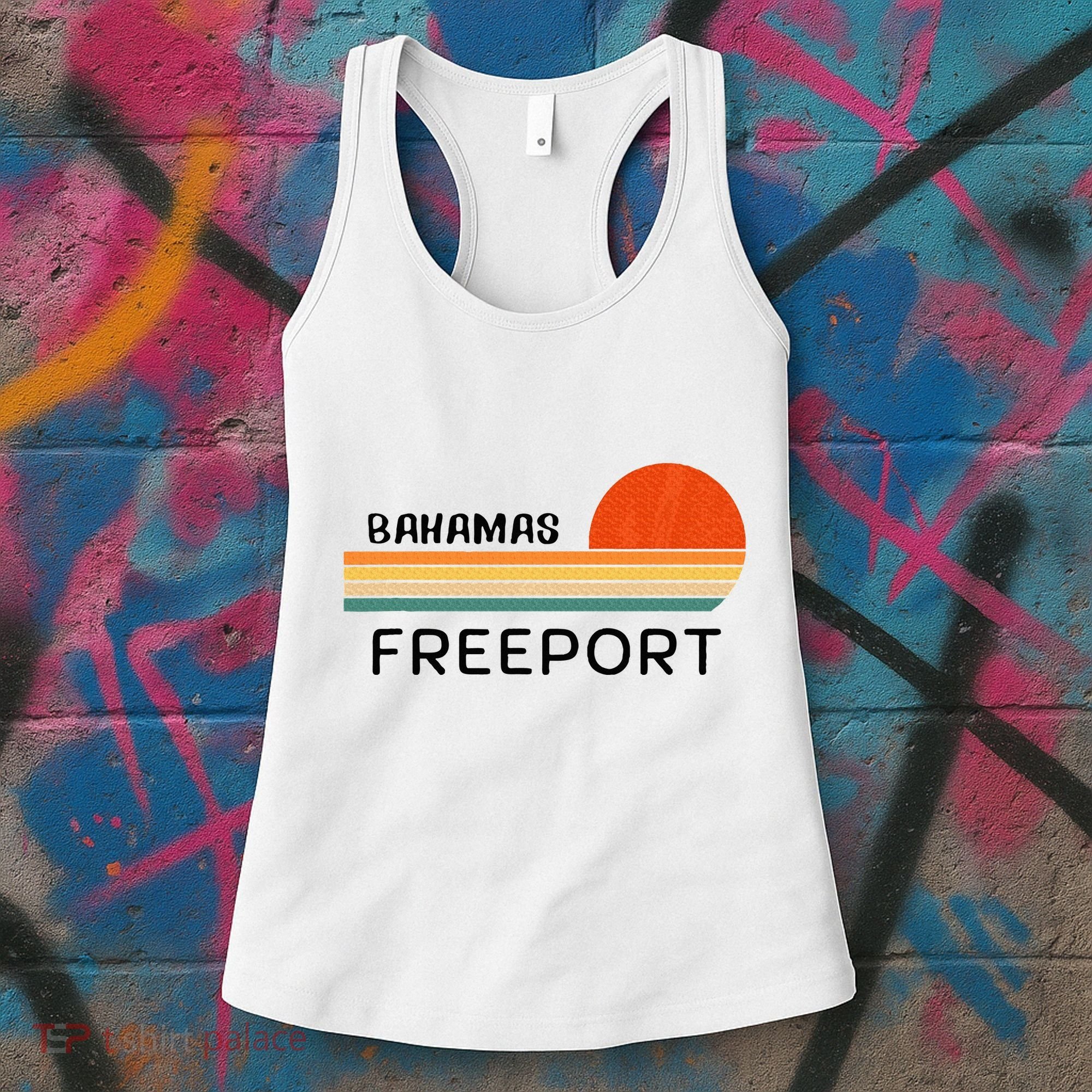 Freeport Bahamas Palm Tree Beach Retro Cool Sunset Novelty Women's Tank Top