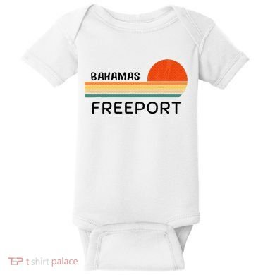 Freeport Bahamas Palm Tree Beach Retro Cool Sunset Novelty Baby Bodysuit