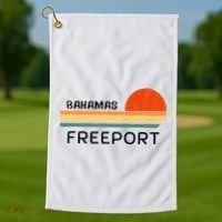 Freeport Bahamas Palm Tree Beach Retro Cool Sunset Novelty Golf Towel thumb 1