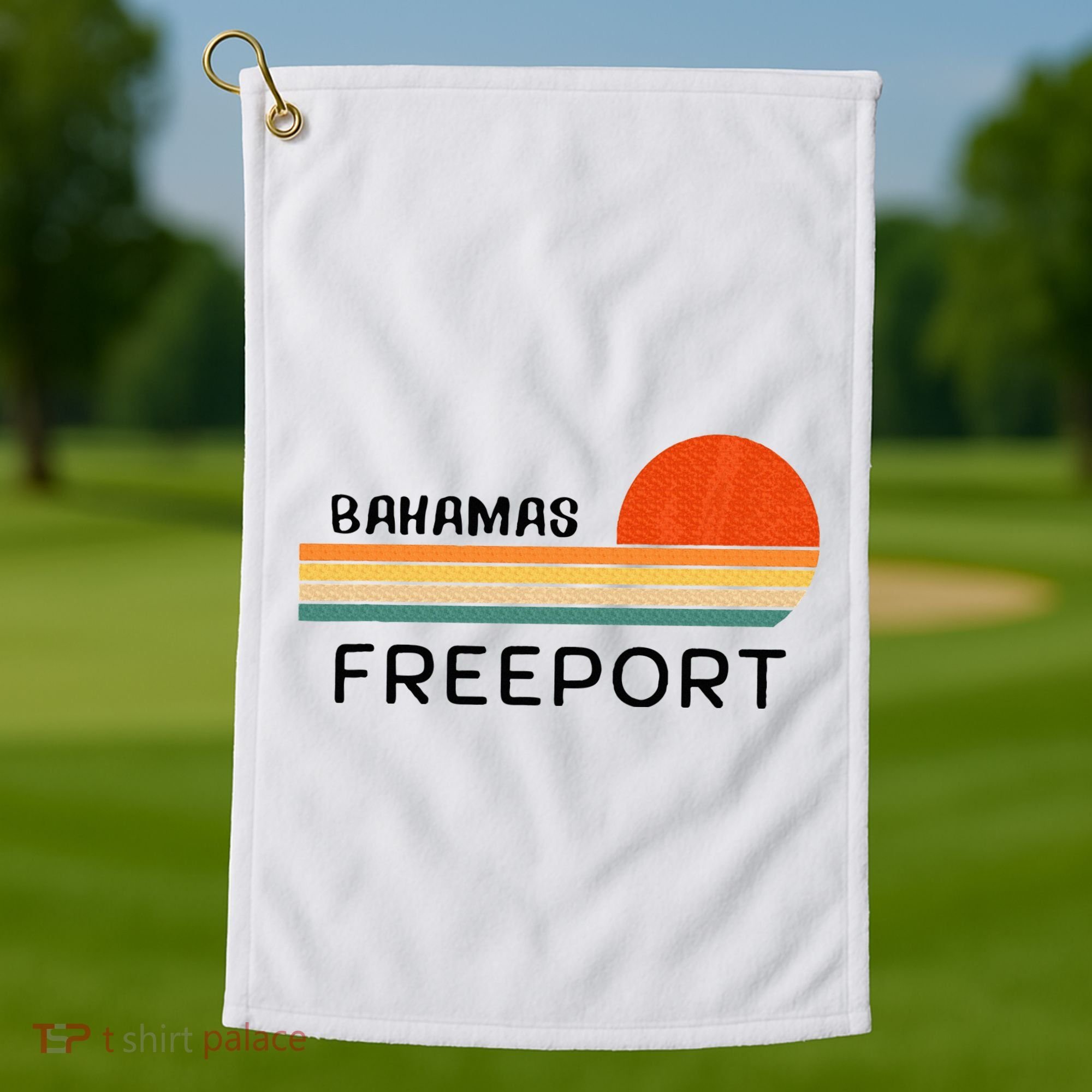 Freeport Bahamas Palm Tree Beach Retro Cool Sunset Novelty Golf Towel