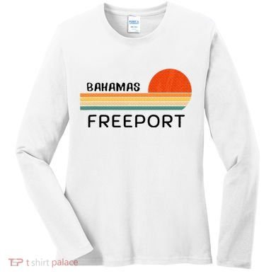 Freeport Bahamas Palm Tree Beach Retro Cool Sunset Novelty Women's Long Sleeve Shirt