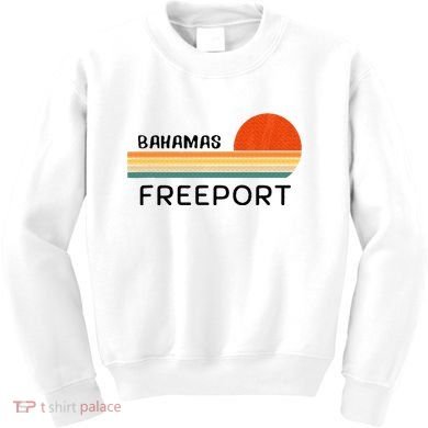 Freeport Bahamas Palm Tree Beach Retro Cool Sunset Novelty Kids Sweatshirt