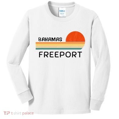 Freeport Bahamas Palm Tree Beach Retro Cool Sunset Novelty Kids Long Sleeve Shirt