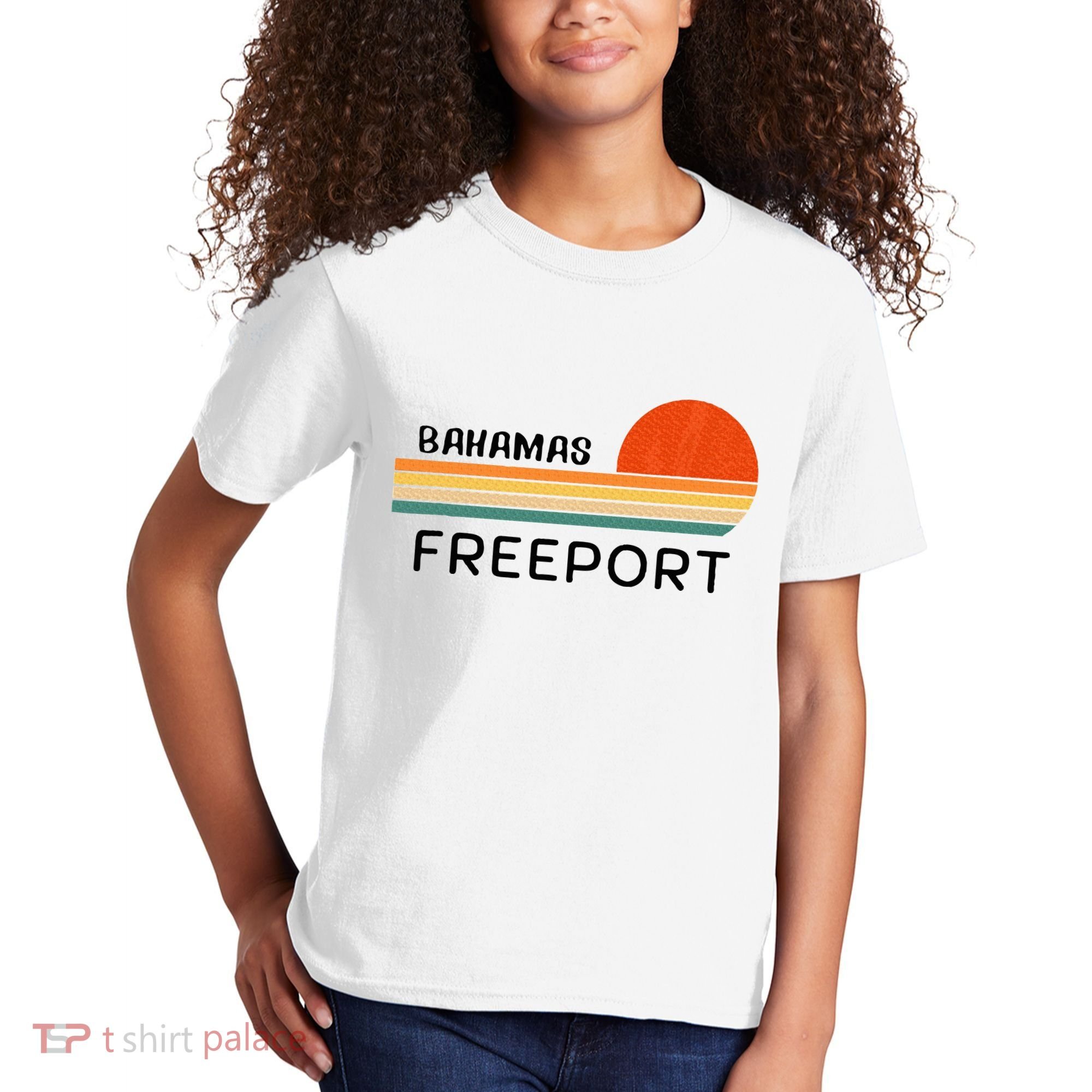 Freeport Bahamas Palm Tree Beach Retro Cool Sunset Novelty Kids T-Shirt