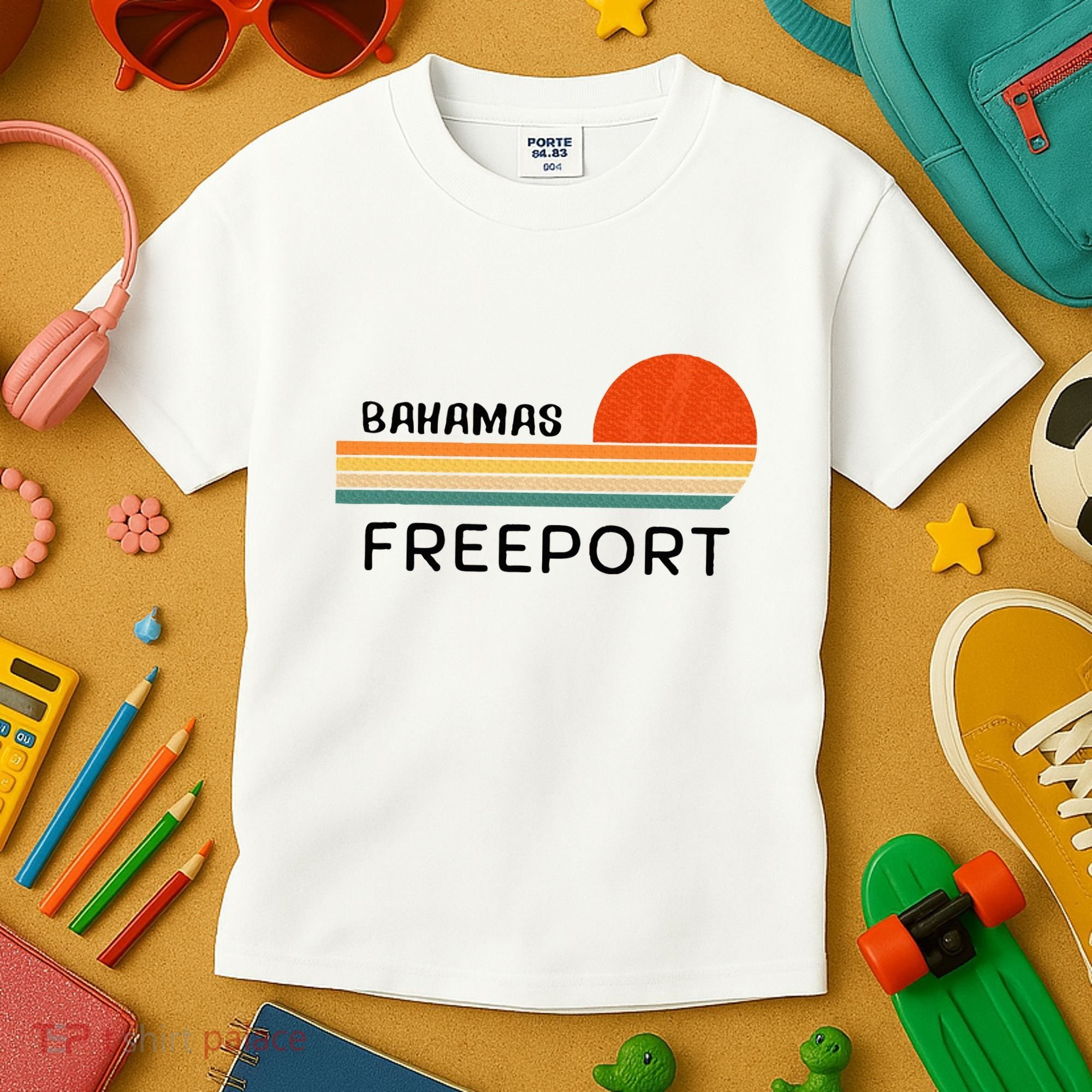 Freeport Bahamas Palm Tree Beach Retro Cool Sunset Novelty Kids T-Shirt