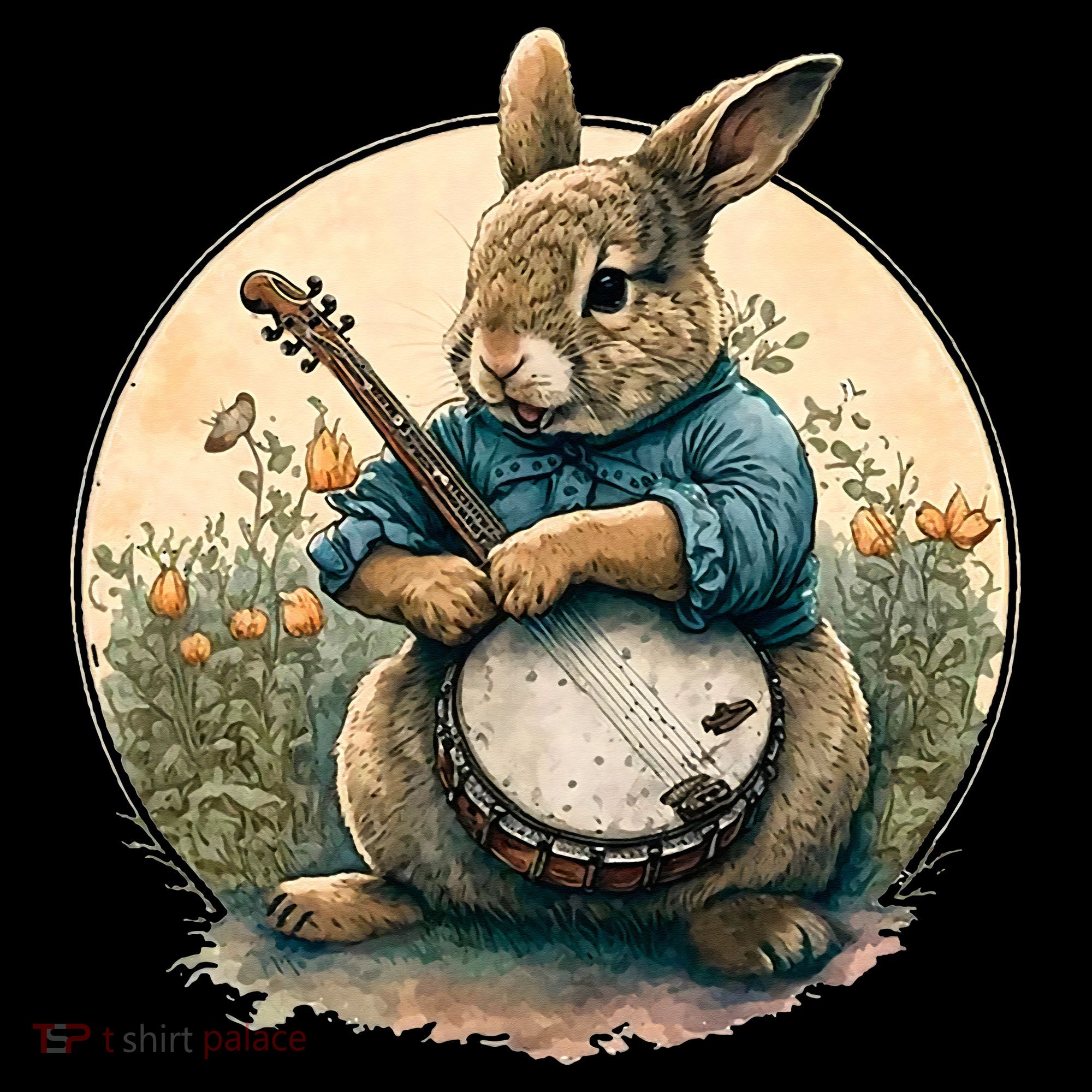 Funny Bunny Playing Banjo Guitar Music Rabbit Easter Doggie Tank
