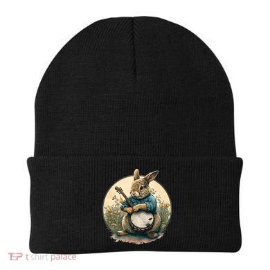 Funny Bunny Playing Banjo Guitar Music Rabbit Easter Beanie