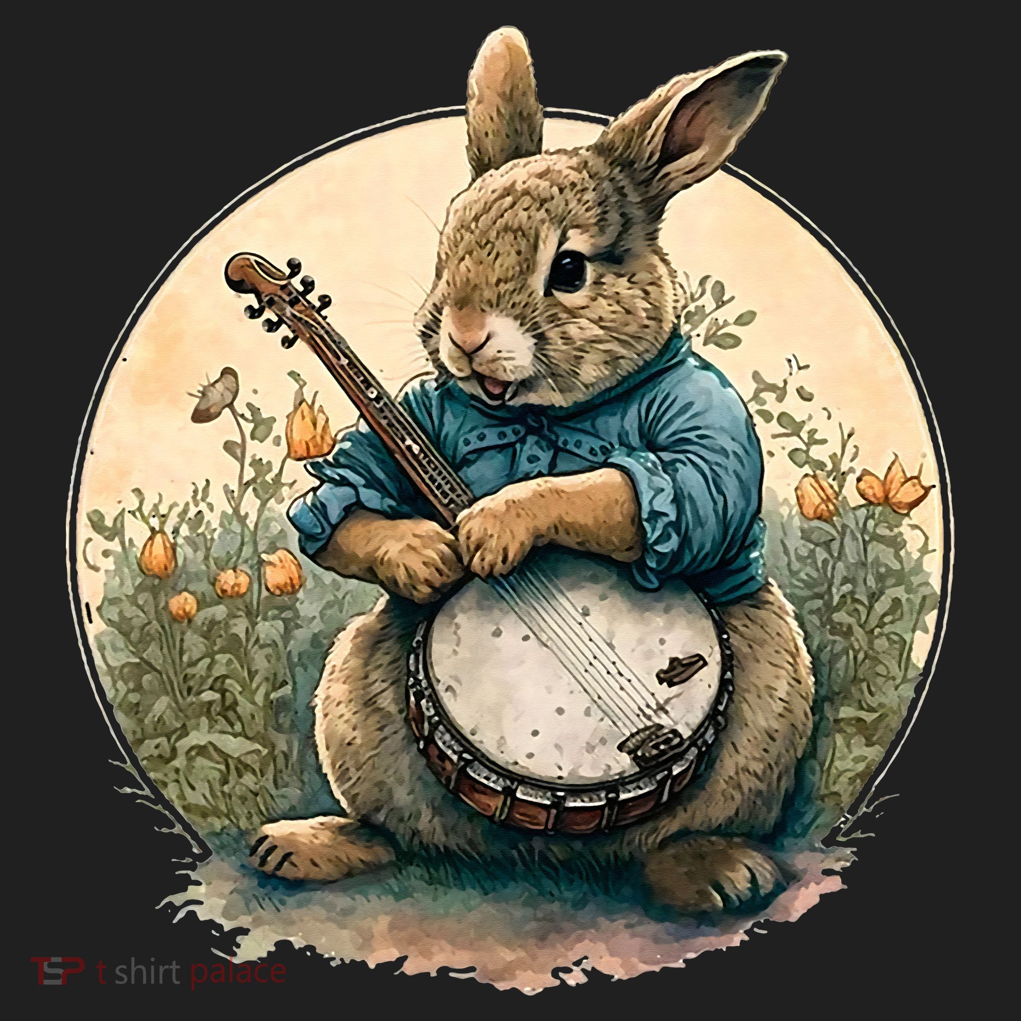 Funny Bunny Playing Banjo Guitar Music Rabbit Easter Beanie