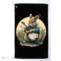 Funny Bunny Playing Banjo Guitar Music Rabbit Easter Golf Towel thumb 0