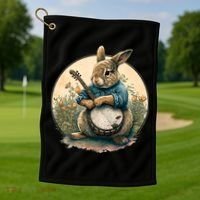 Funny Bunny Playing Banjo Guitar Music Rabbit Easter Golf Towel thumb 1