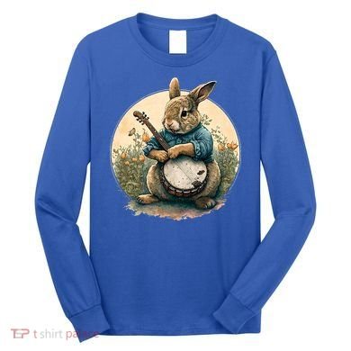 Funny Bunny Playing Banjo Guitar Music Rabbit Easter Long Sleeve Shirt