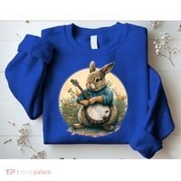 Funny Bunny Playing Banjo Guitar Music Rabbit Easter Sweatshirt thumb 2