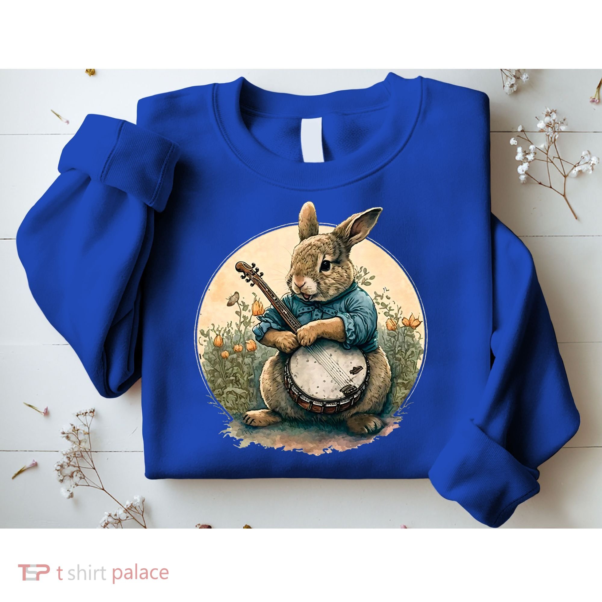 Funny Bunny Playing Banjo Guitar Music Rabbit Easter Sweatshirt