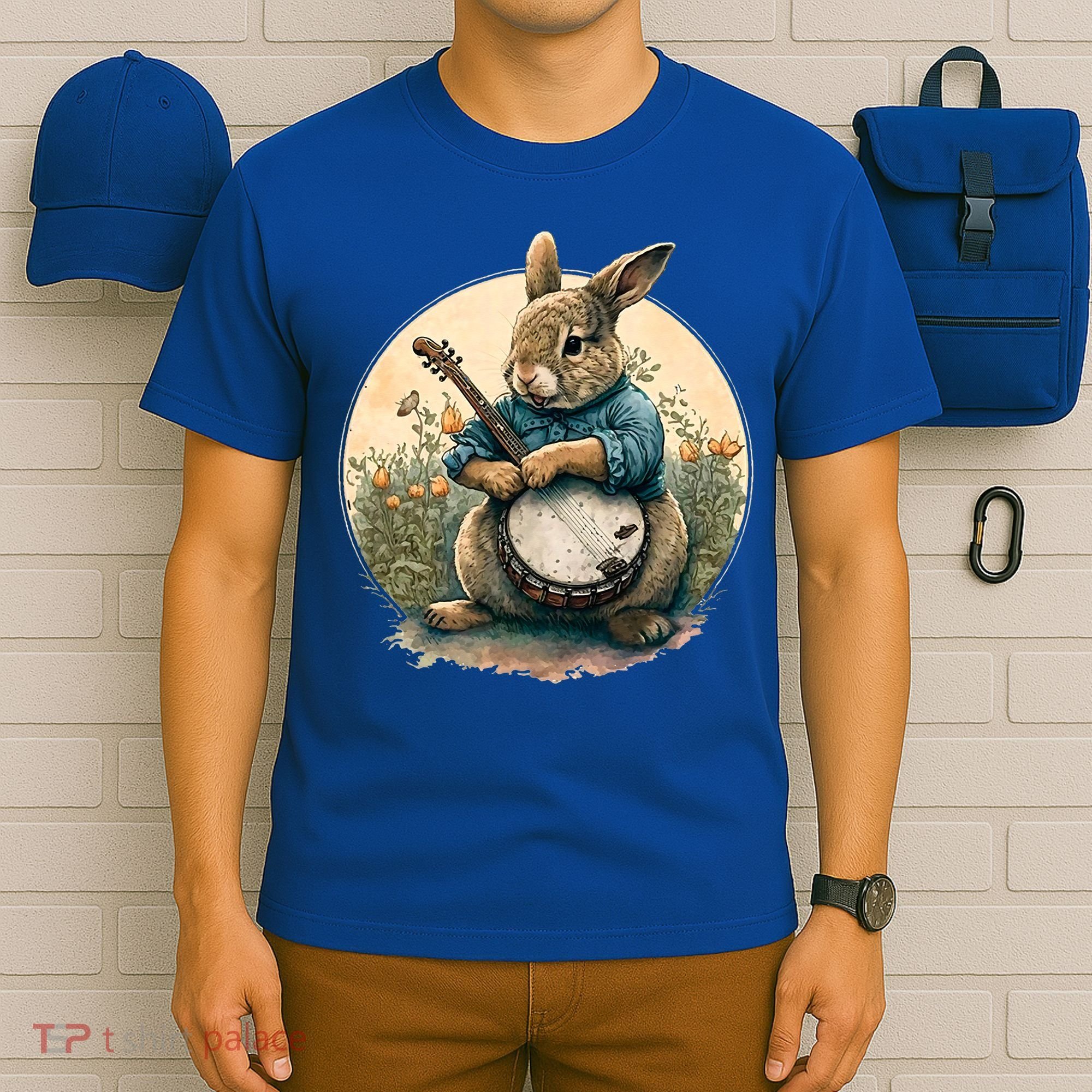 Funny Bunny Playing Banjo Guitar Music Rabbit Easter T-Shirt