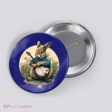 Funny Bunny Playing Banjo Guitar Music Rabbit Easter Button