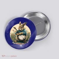 Funny Bunny Playing Banjo Guitar Music Rabbit Easter Button thumb 0