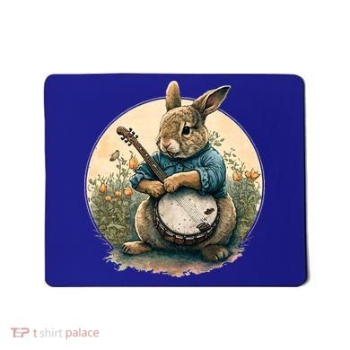 Funny Bunny Playing Banjo Guitar Music Rabbit Easter Mousepad