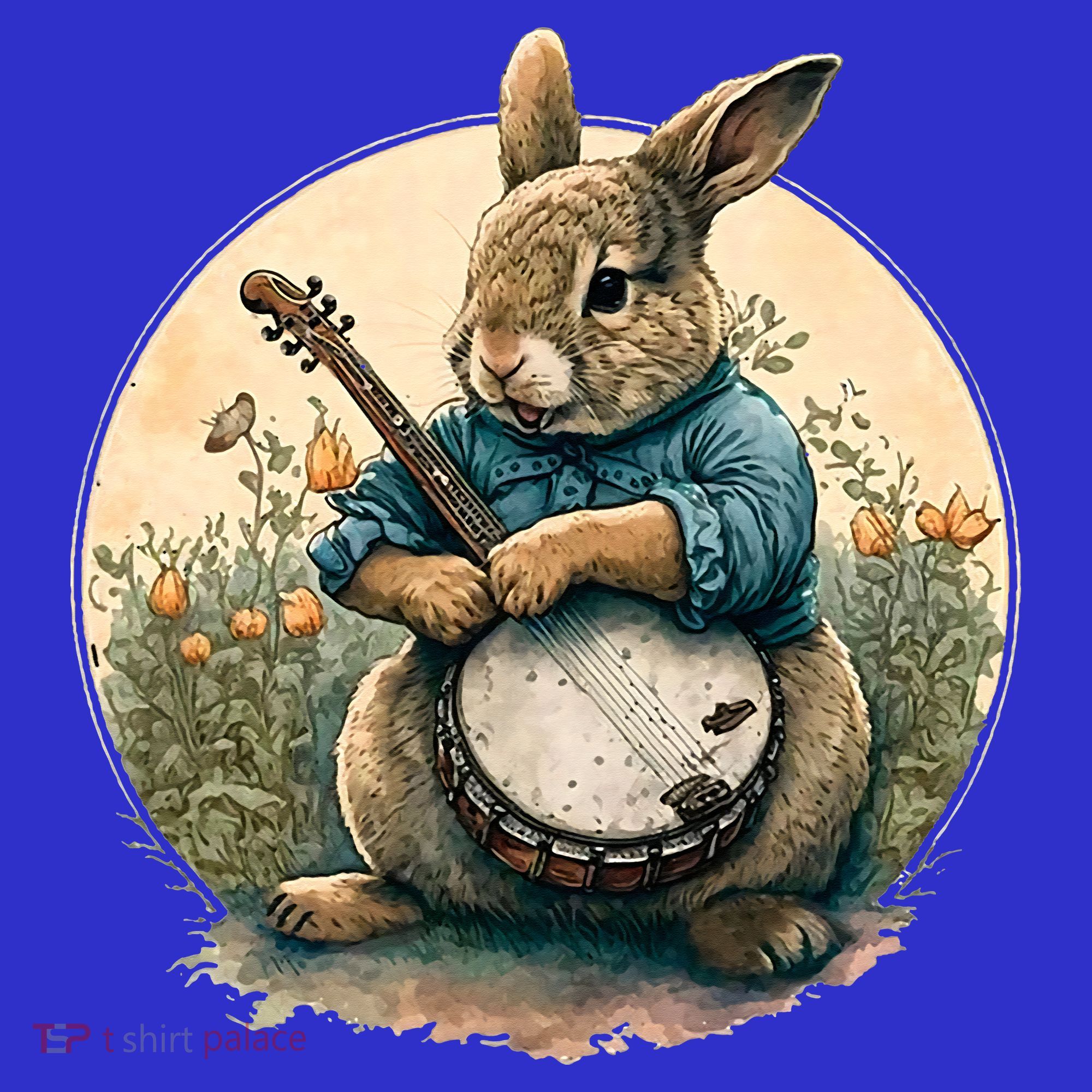 Funny Bunny Playing Banjo Guitar Music Rabbit Easter Mousepad