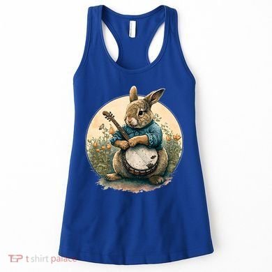 Funny Bunny Playing Banjo Guitar Music Rabbit Easter Women's Tank Top