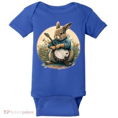 Funny Bunny Playing Banjo Guitar Music Rabbit Easter Baby Bodysuit