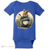Funny Bunny Playing Banjo Guitar Music Rabbit Easter Baby Bodysuit thumb 0