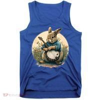 Funny Bunny Playing Banjo Guitar Music Rabbit Easter Tank Top thumb 0
