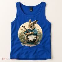 Funny Bunny Playing Banjo Guitar Music Rabbit Easter Tank Top thumb 2