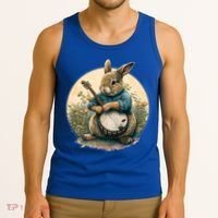 Funny Bunny Playing Banjo Guitar Music Rabbit Easter Tank Top thumb 3