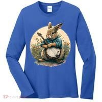 Funny Bunny Playing Banjo Guitar Music Rabbit Easter Women's Long Sleeve Shirt thumb 0