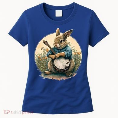 Funny Bunny Playing Banjo Guitar Music Rabbit Easter Women's T-Shirt