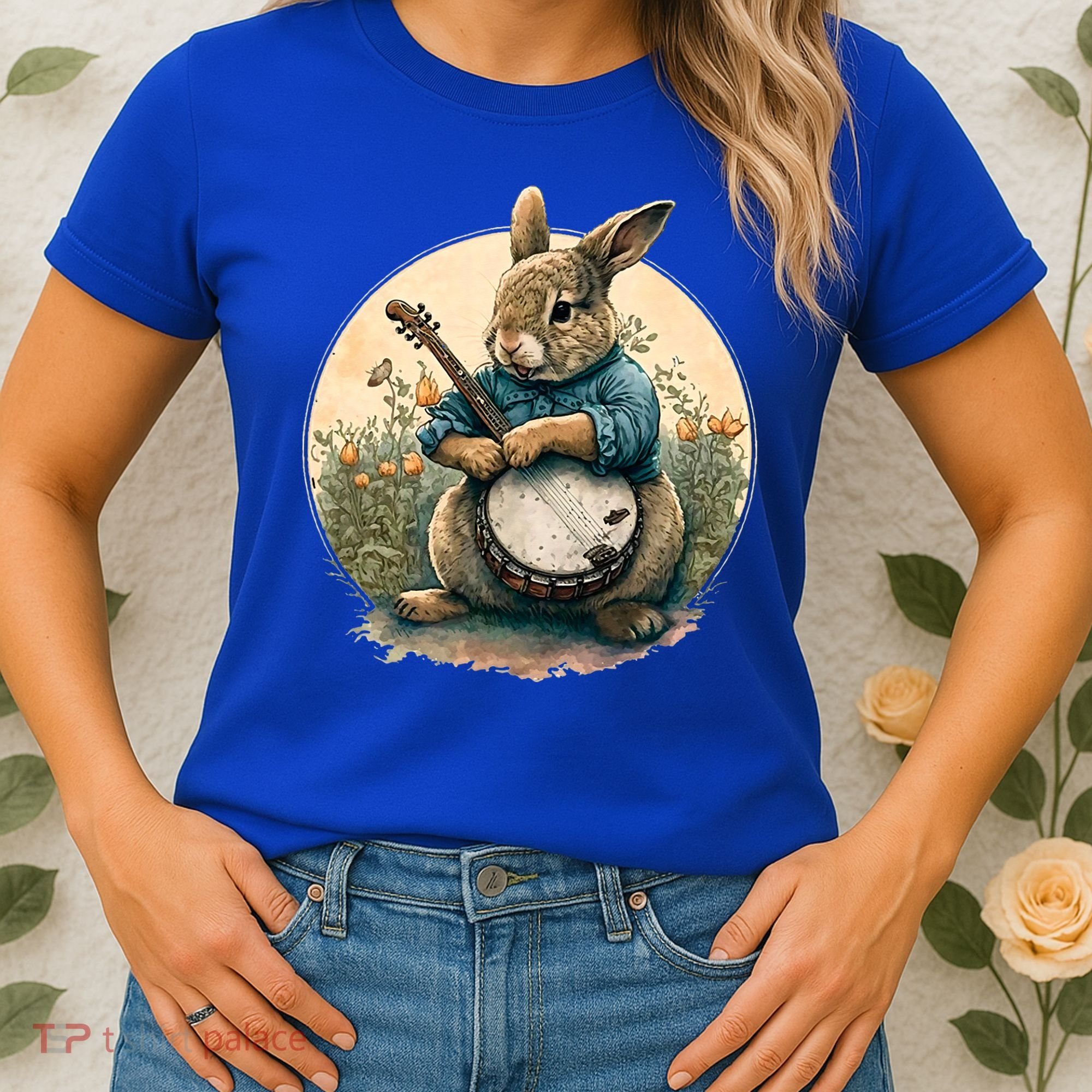 Funny Bunny Playing Banjo Guitar Music Rabbit Easter Women's T-Shirt