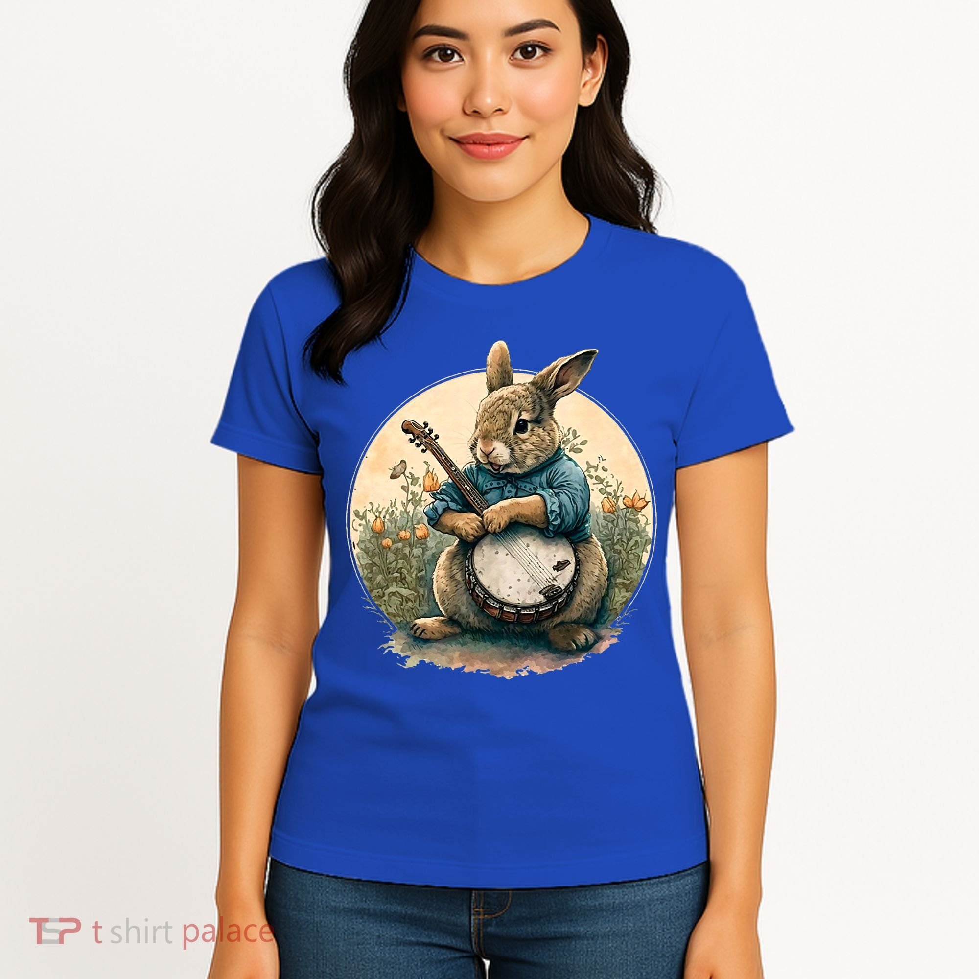 Funny Bunny Playing Banjo Guitar Music Rabbit Easter Women's T-Shirt