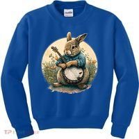 Funny Bunny Playing Banjo Guitar Music Rabbit Easter Kids Sweatshirt thumb 0