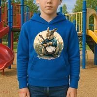 Funny Bunny Playing Banjo Guitar Music Rabbit Easter Kids Hoodie thumb 2