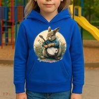 Funny Bunny Playing Banjo Guitar Music Rabbit Easter Kids Hoodie thumb 3