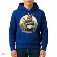 Funny Bunny Playing Banjo Guitar Music Rabbit Easter Kids Hoodie thumb 4