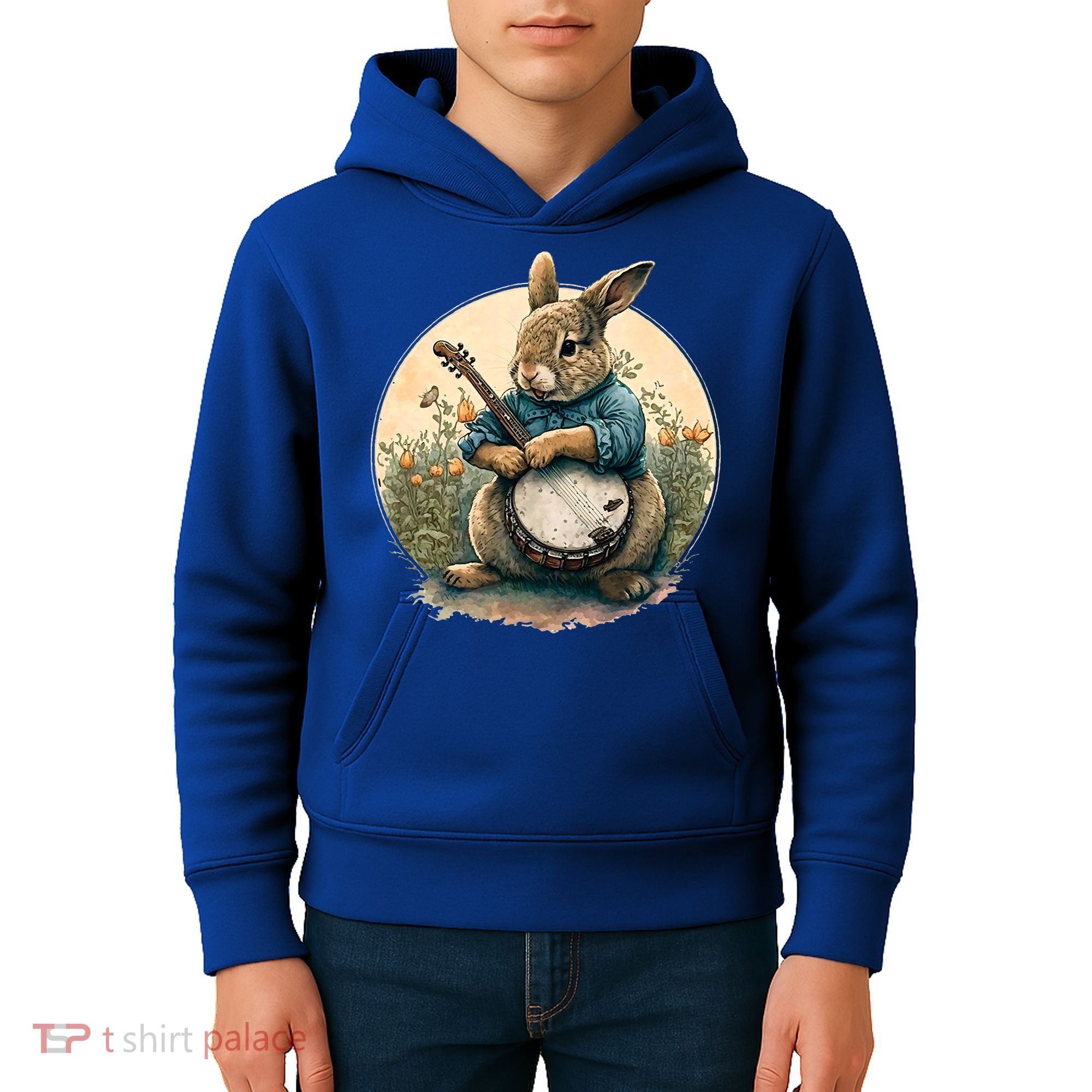 Funny Bunny Playing Banjo Guitar Music Rabbit Easter Kids Hoodie