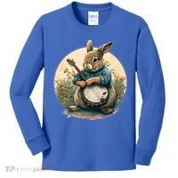 Funny Bunny Playing Banjo Guitar Music Rabbit Easter Kids Long Sleeve Shirt thumb 0
