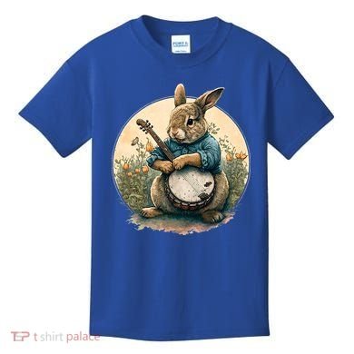 Funny Bunny Playing Banjo Guitar Music Rabbit Easter Kids T-Shirt