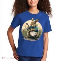 Funny Bunny Playing Banjo Guitar Music Rabbit Easter Kids T-Shirt thumb 2