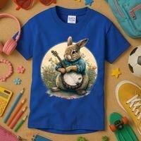 Funny Bunny Playing Banjo Guitar Music Rabbit Easter Kids T-Shirt thumb 3