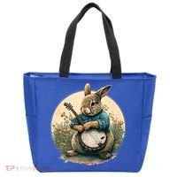 Funny Bunny Playing Banjo Guitar Music Rabbit Easter Tote Bag thumb 0