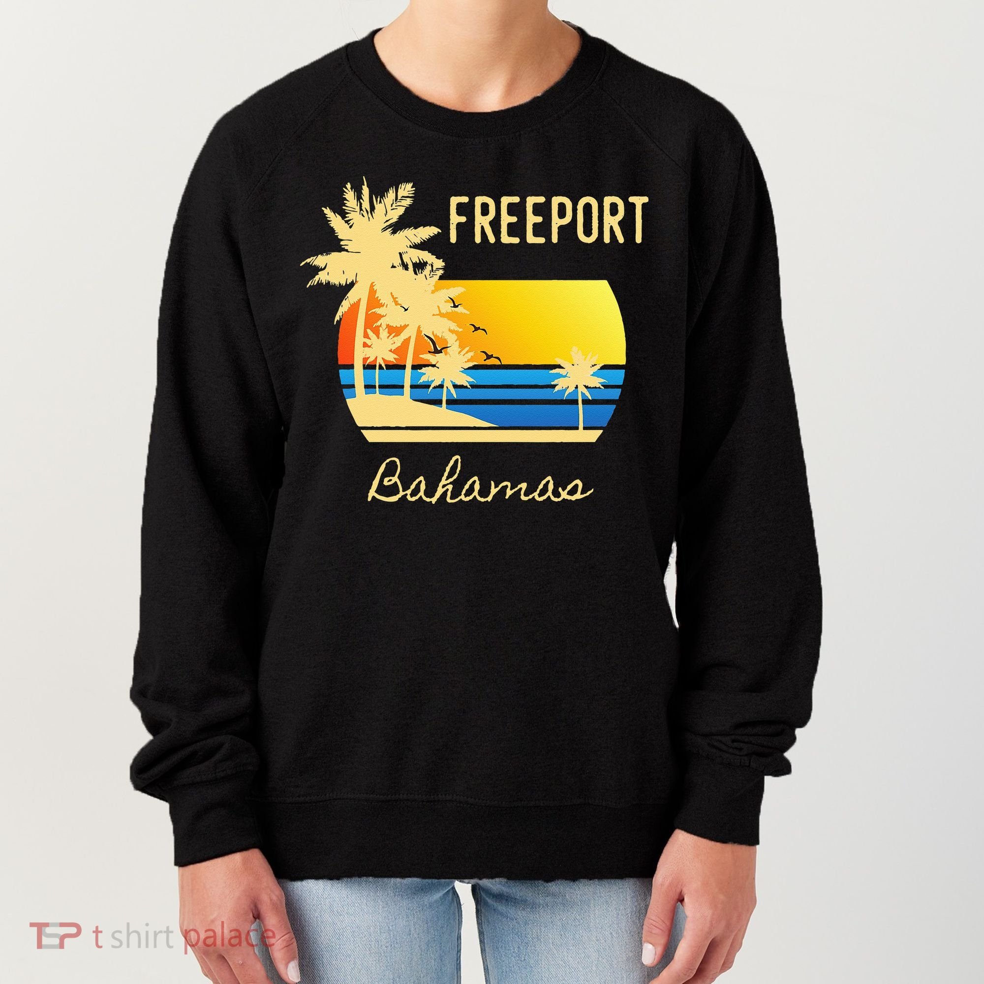 Freeport Bahamas Palm Tree Beach Retro Cool Sunset Surf Women's Sweatshirt