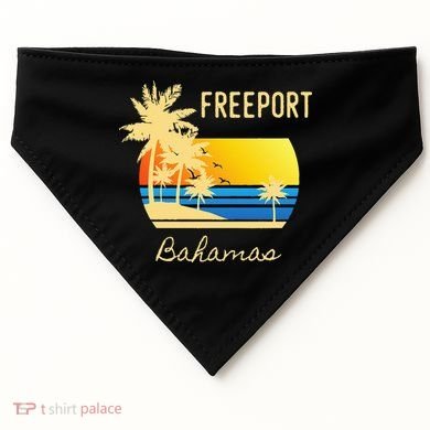 Freeport Bahamas Palm Tree Beach Retro Cool Sunset Surf USA-Made Doggie Bandana