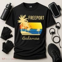Freeport Bahamas Palm Tree Beach Retro Cool Sunset Surf Cooling Performance Crew T-Shirt thumb 3