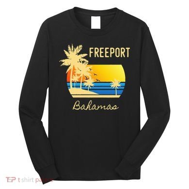 Freeport Bahamas Palm Tree Beach Retro Cool Sunset Surf Long Sleeve Shirt